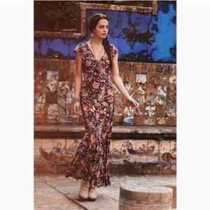 Anthropologie Leifsdottir Bruna Pineapple Mermaid Silk Maxi Dress Size 4